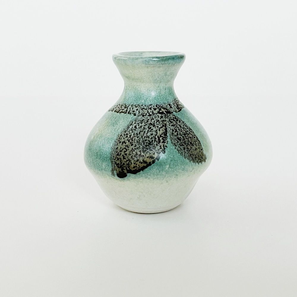 Small Vintage Sea Foam Grey Turquoise Fat Lava Ceramic Teardrop Vase​​ - Picture 5 of 8